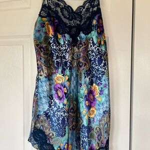 Victoria's Secret Slip Dress Lingerie Multi Floral Lace Trim Vintage